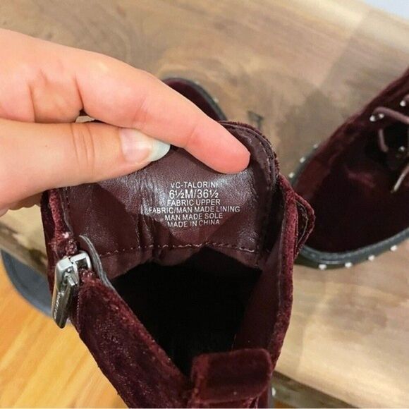 Vince Camuto boots womens Wine velvet Talorini Combat studded Boots 6.5 - Picture 5 of 6